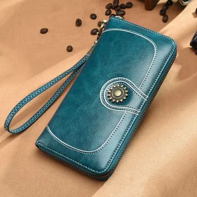 blue A Женские кошельки из натуральной кожи, мода, Ретро стиль, длинный женский клатч, кошельки Ms. cluch, кошельки~ большой-Многофункциональный, сумка для телефона - Цвет: blue A