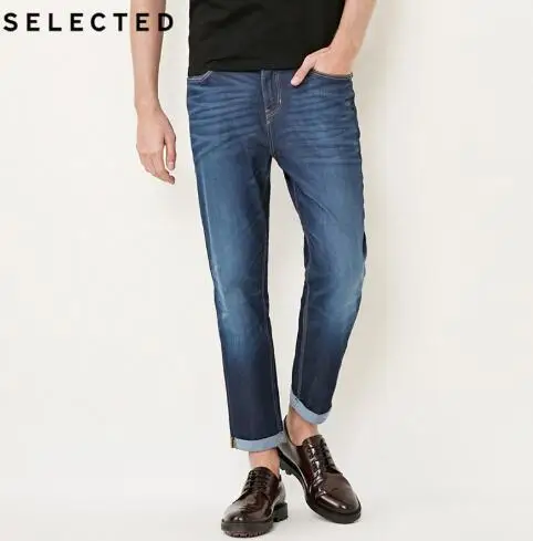 mid blue denim Отборные Весна Лето Новые мужские слегка тянущиеся средняя посадка зауженные укороченные джинсы S | 418132516 - Цвет: mid blue denim