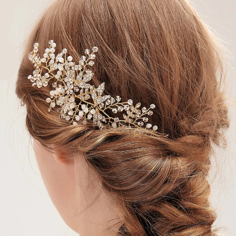 Woodqiqi Flower Rhinestone Pearl Headbands for Women Bridal Leaf Tiara Crown de Noiva Gold Handmade Headband | Украшения и