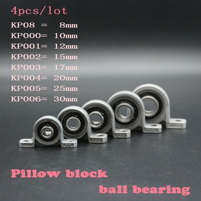 4pcs Zinc Alloy Diameter 8mm To 30mm Bore Ball Bearing Pillow Block Mounted Support KFL08 KFL000 KFL001 KP08 KP000 KP001 KP002