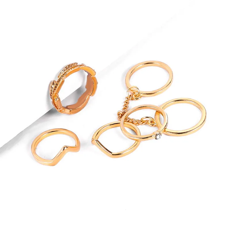 6pcs/set Punk Style Rings Gold Color Shiny Midi Finger Knuckle Charm Leaf Ring Set For Women Fashion Trendy Jewelry | Украшения и