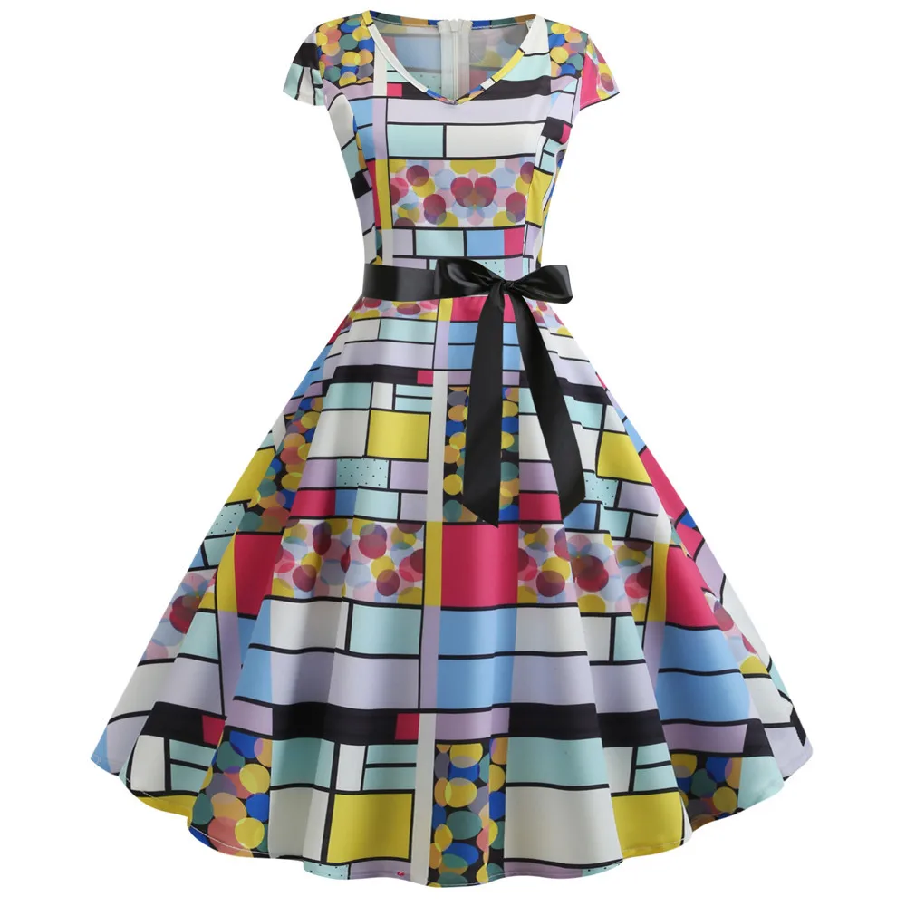 Женское винтажное платье в стиле рокабилли красное с цветочным принтом