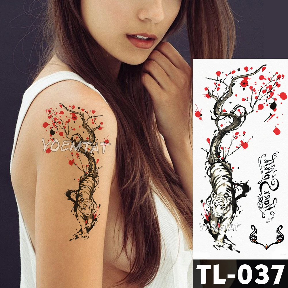 

Tiger plum Watercolor translated tattoos lifelike sketch men Tattoo Stickers Body Arm Art waterproof temporary flash Tattoo