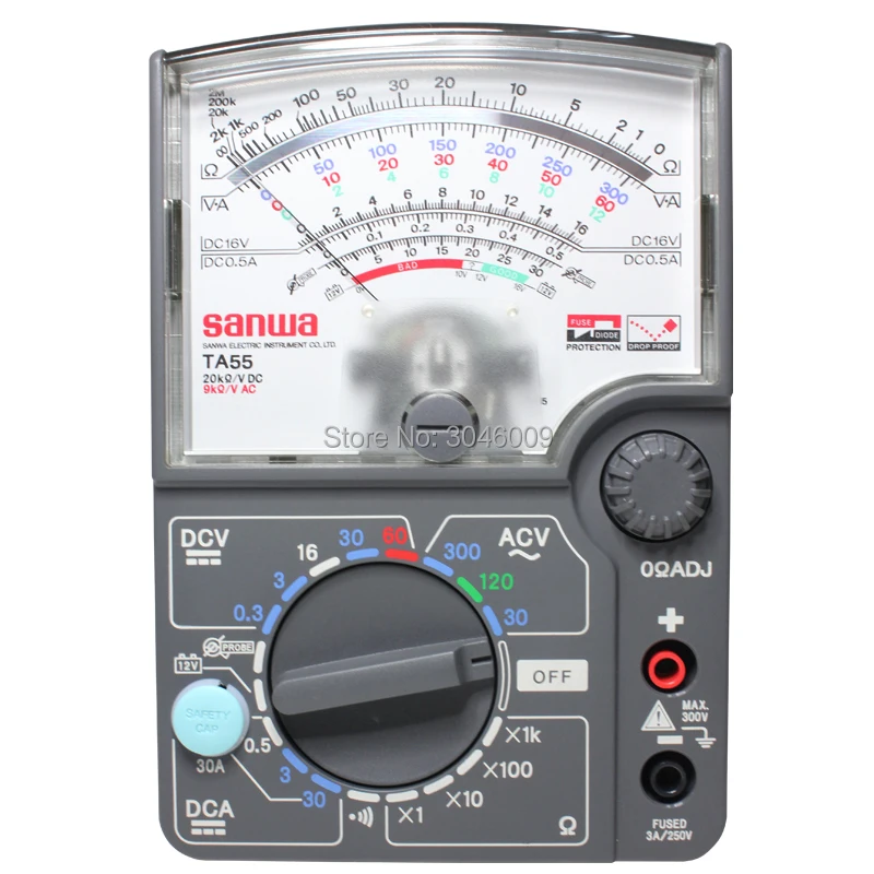 Sanwa TA55 аналоговый мульти тест ers, многофункциональный/мульти-диапазон Указатель мультиметр ВКЛ-ВЫКЛ звуковой сигнал 30A DC ток тест