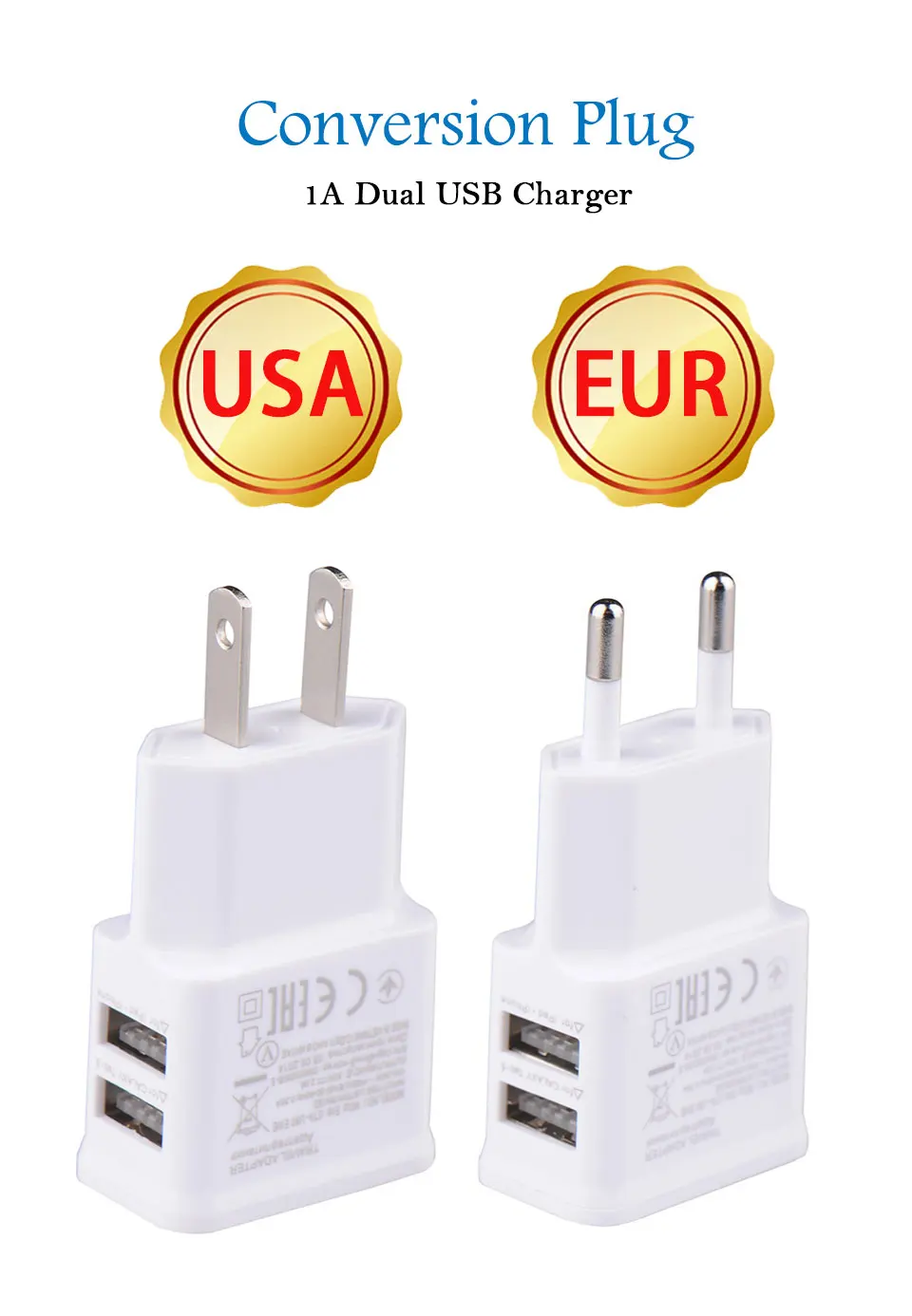 Двойное зарядное устройство USB, 5 В, 1 А, штепсельная вилка европейского стандарта, универсальное зарядное устройство для мобильного телефона, настенное зарядное устройство переменного тока, Международная штепсельная вилка, адаптер для IPhone Samsun