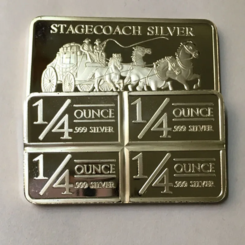 2 шт. Немагнитный Stagecoach Серебрянные слитки монета 1 OZ с серебряным покрытием