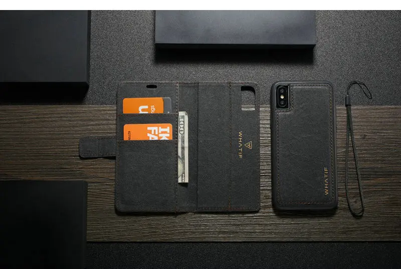 WHATIF чехол для телефона для iPhone Xs Max роскошный DIY бумажный кожаный 2 в 1 Магнитная Кредитная карта для iPhone XS XR Кошелек Съемный чехол