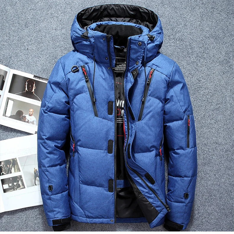 Novo High Quality Winter Warm Thicken Solid Men's Hooded Parkas Casual Male Slim Zipper Pocket Down Coat Jackets(50% WDD
