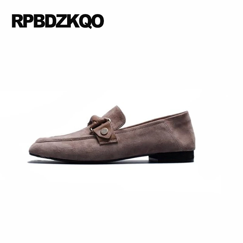 

Casual Genuine Leather Flats Ladies Beautiful Shoes Leisure Women Comfortable 2021 Square Toe Loafers Slip On Embellished Suede