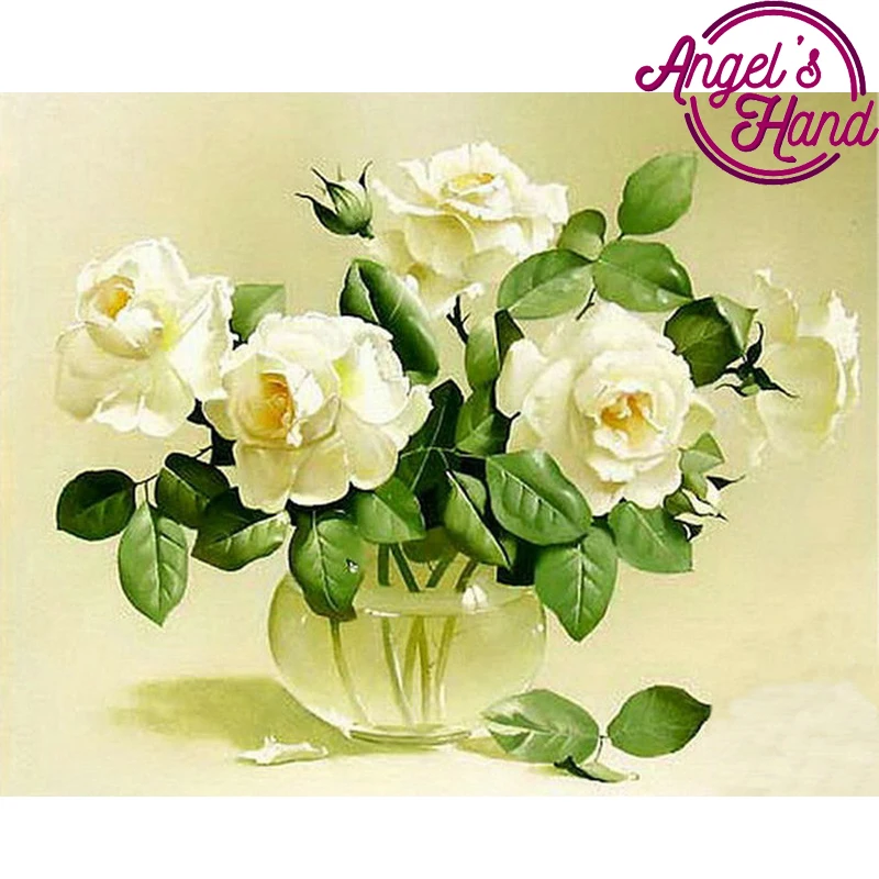 

Алмазная 3D Мозаика, картина «сделай сам», алмазная живопись, вышивка крестиком, узор из белых роз, круглая, полная Алмазная вышивка, икона цв...