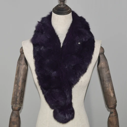 dark purple Новые женские зимние шарфы из натурального кроличьего меха натуральный вязаный меховой шарф из кроличьего меха женские теплые мягкие шарфы из натурального кроличьего меха - Цвет: dark purple
