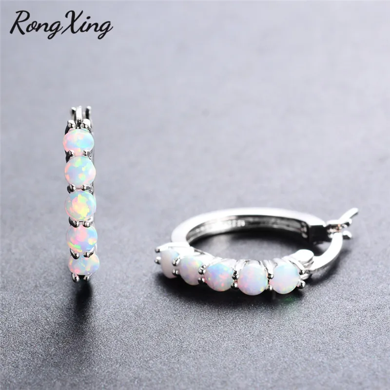 Женские серьги-кольца RongXing очаровательные голубые/белые с огненным опалом