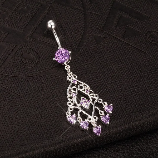 purple zircon Сексуальная подвеска кисточка для живота, кольца для живота, кольца для пирсинга живота, цветок с цирконами и стразами, украшения для тела, пирсинг пупка, кольца - Окраска металла: purple zircon
