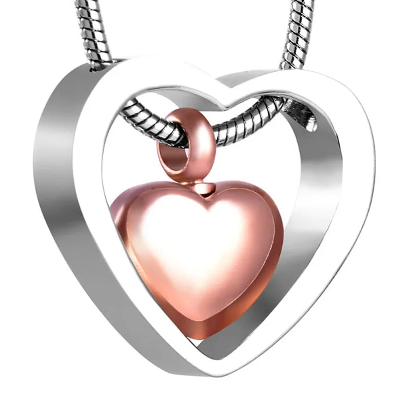 

XWJ8078 Heart Linked to Heart Memorial Urns Necklace Human/ Pet Ash Casket Link Chain Cremation Pendant Stainless Steel Jewelry