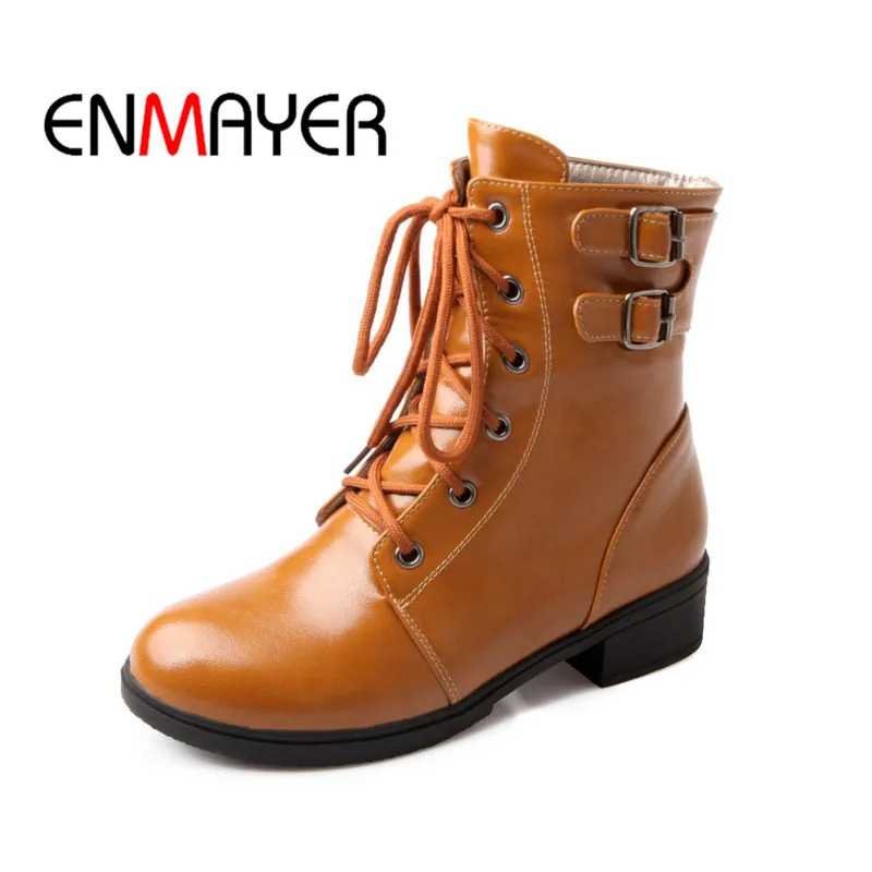 

Крутая женская обувь на шнуровке ENMAYER 34-43, Новая высококачественная повседневная обувь из микрофибры, черные, белые ботинки WHY109