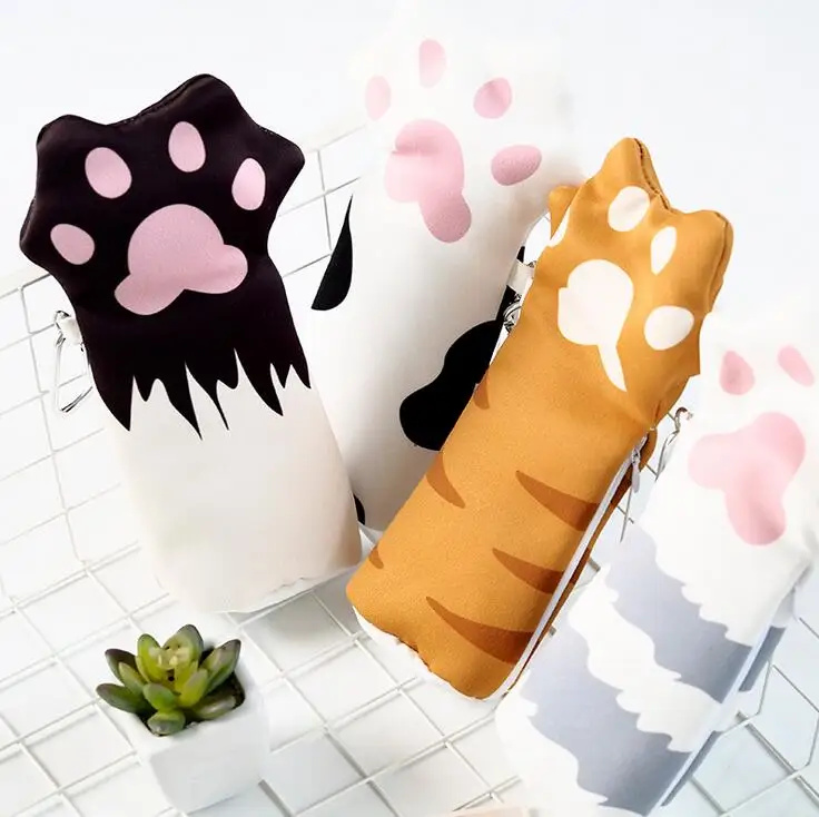 Креативная холщовая вместительная сумка для карандашей с большой кошачьей лапой