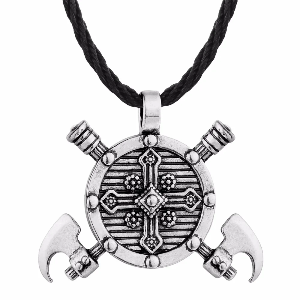 

Nostalgia Axe Shield Pendant Necklace Viking Warrior Axes Cross Amulet Men Jewelry Making