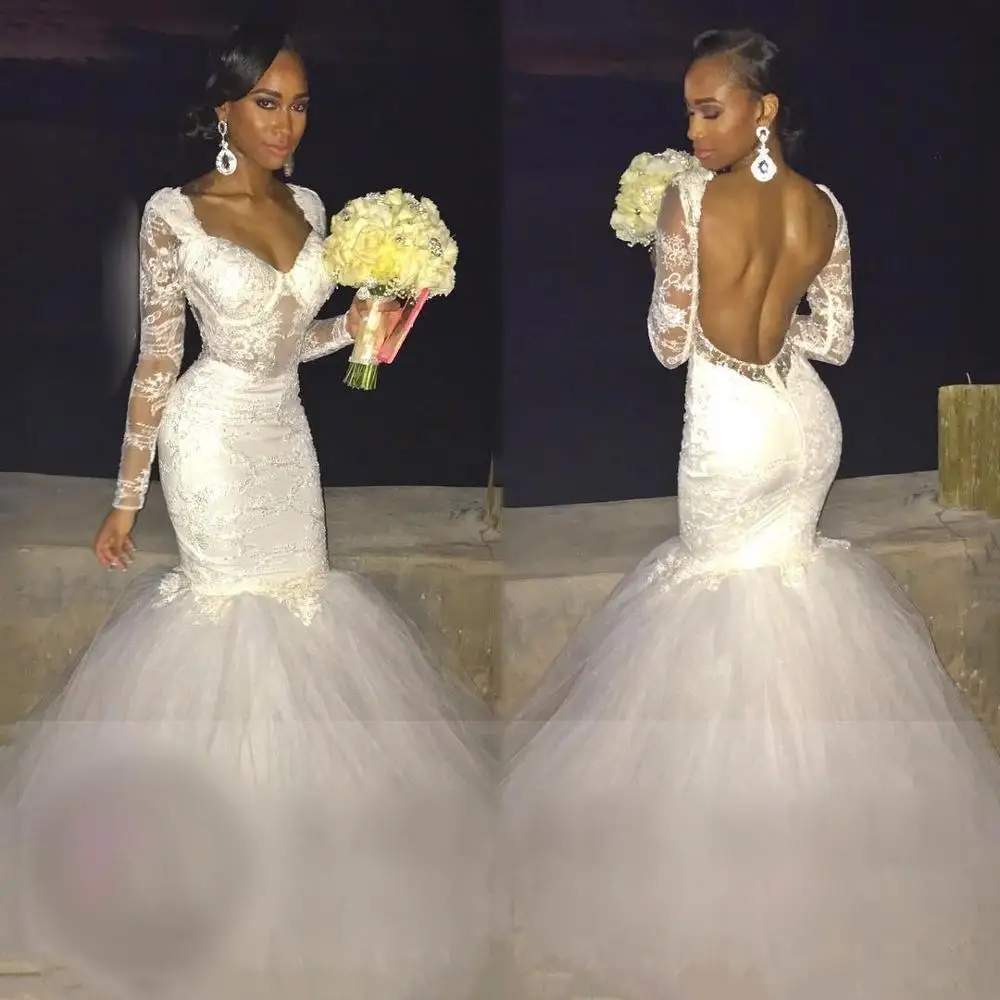 

Sexy Lace Backless Wedding Dresses 2021 Sweep Train South African Bridal Gowns Open Back Custom Made Vestidos