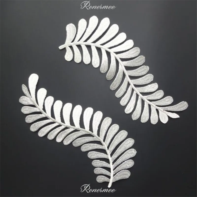 1 пара аппликации в виде зеленых/серебристых листьев нашивка для одежды вышитая