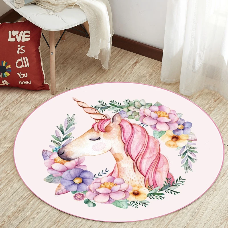 

Nordic Unicorn Series Round Carpets for Living Room Area Rugs Computer Chair Floor Mat Child Cloakroom Rug Kids Tent Play Carpet