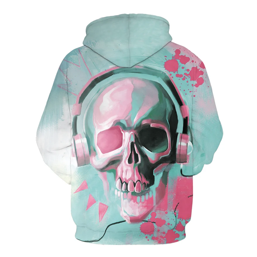 Модная женская 3D Толстовка с капюшоном черепом принтом наушники сексуальная
