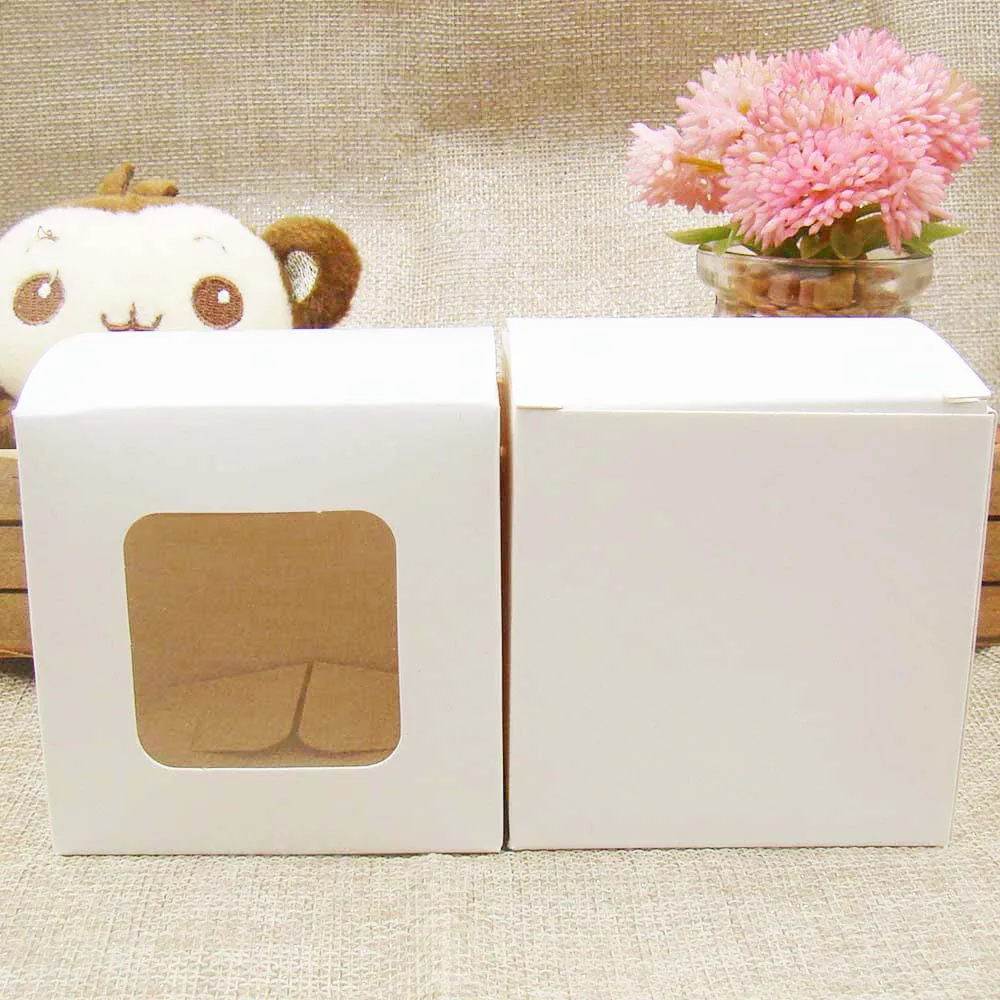 7*7*7 см 30 шт белые бумажные коробки для торта с прозрачным квадратным окном сверху