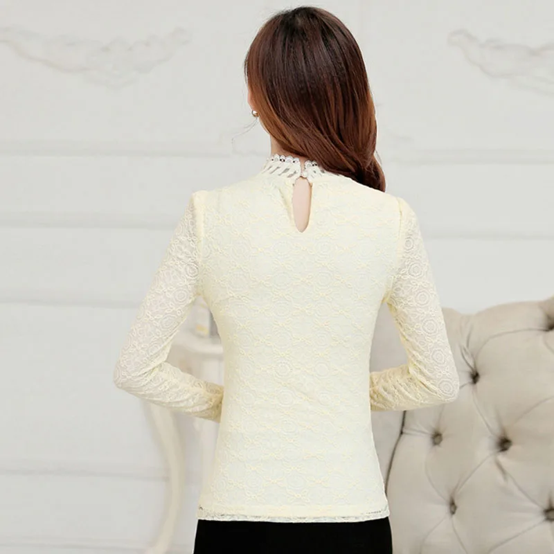 Новинка Осень Модная женская кружевная блузка плюс размер с длинным рукавом
