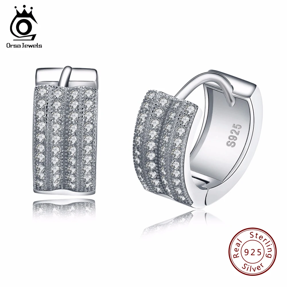 ORSA JEWELS маленькие серьги-кольца с 2 рядами австрийского кубического циркония модные ювелирные изделия 925 пробы серебряные серьги для женщин SE20