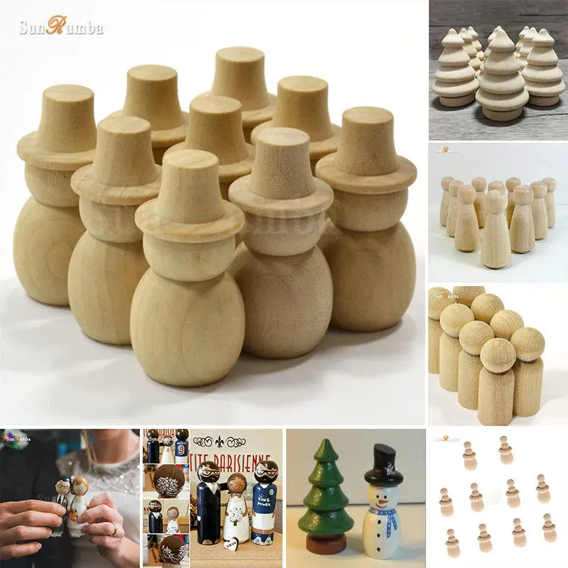 

10pcs Wooden Unfinished DIY Craft Peg Dolls Wood Toy Home Arts Sewing Crafts Peg Doll Puppet Bases Christmas Wedding Decor