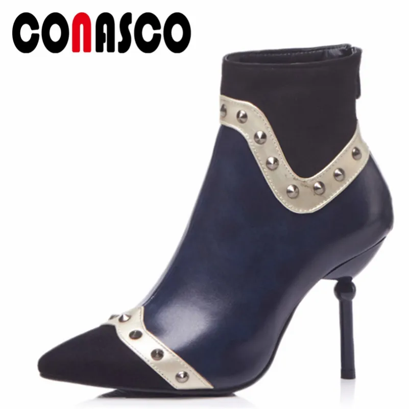 CONASCO/новые женские ботильоны Танцевальная обувь на высоком каблуке с заклепками