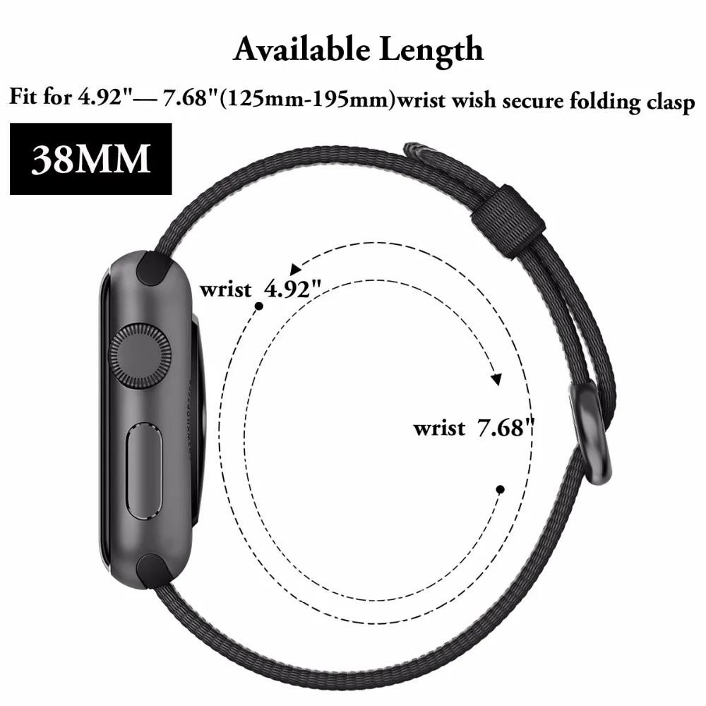Спортивный тканый нейлоновый ремешок для мм Apple Watch 42mm 38 Круглый Пряжка замена