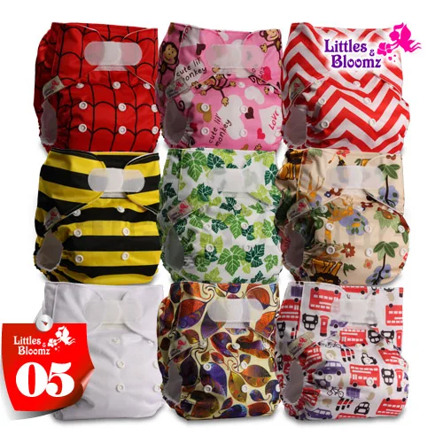 [Littles и Bloomz] 9 шт./компл. Стандартный крюк-петля Многоразовые моющиеся пеленки, 9 Подгузники/подгузники и 0 из микрофибры вставки в одном комплекте - Цвет: 05