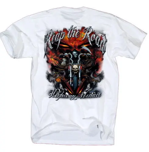 

2019 Fashion 100% Cotton Men Men T Shirt Tees Custom Skull & Flames Biker T-Shirt Us Route 66 Car Fans Rockerconcert T Shirts