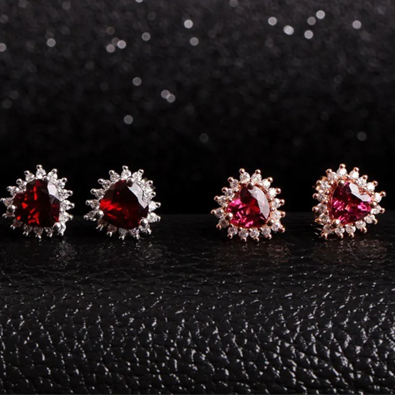 Серьги RADHORS из натурального 925 пробы, Серебряная Инкрустация, натуральное сердце, гранат, серьги-гвоздики для женщин, классический стиль, хорошее ювелирное изделие