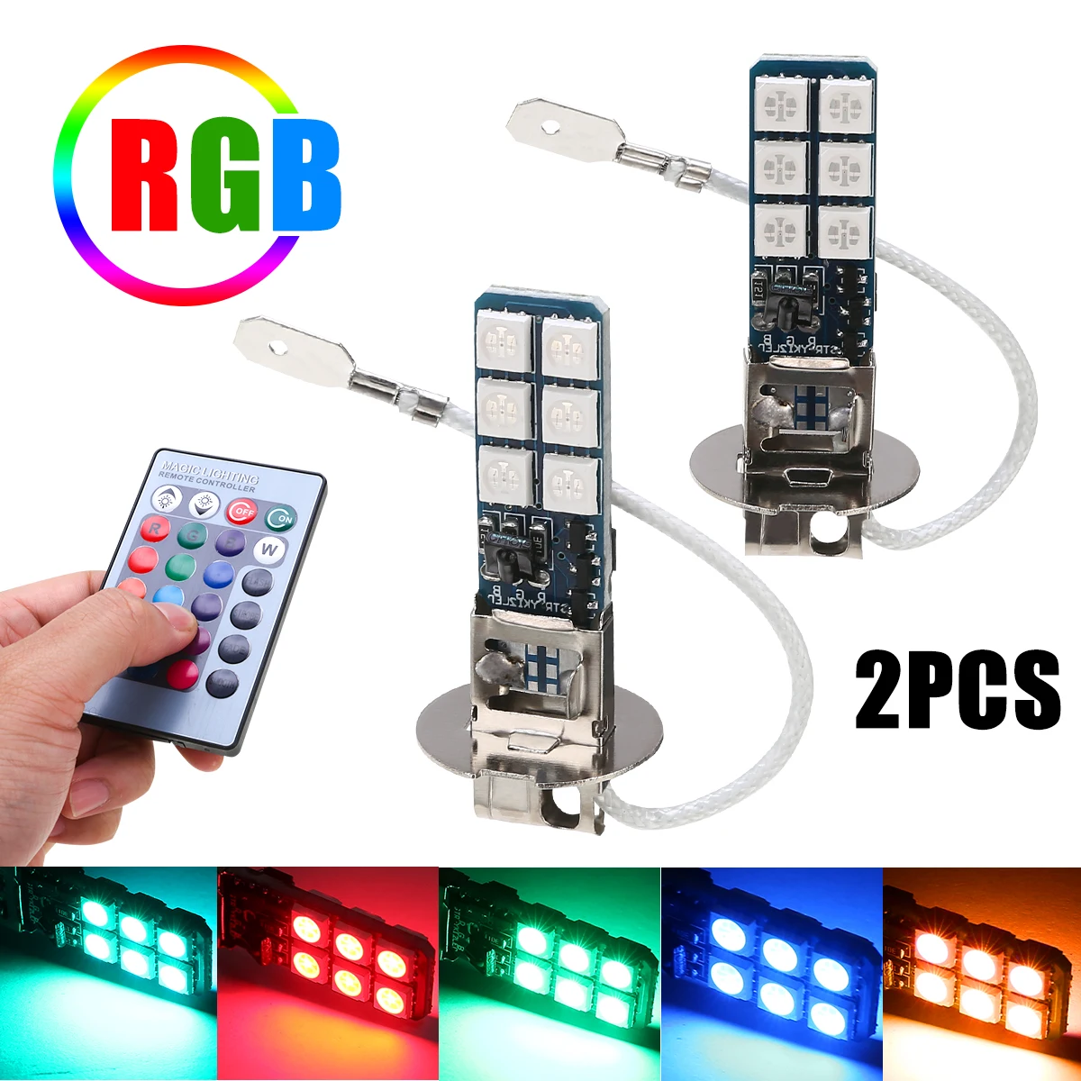 2 шт., прочные автомобисветодиодный светодиодные лампы 12 В H3 5050 RGB 12SMD