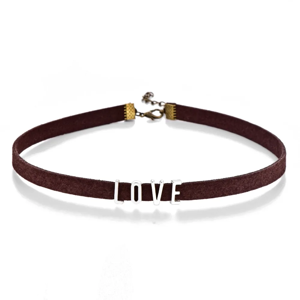 Женское бархатное ожерелье винтажное с буквами имени черного коричневого цвета