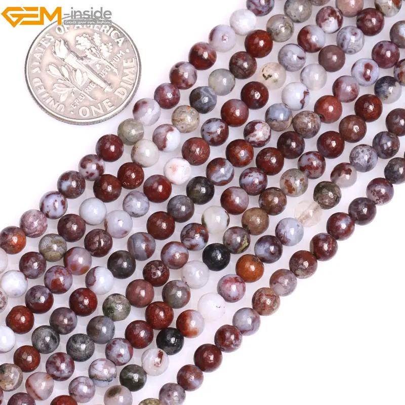 

Gem-inside Natural Round Smooth Dark Red Lighting Agate Stone Beads for Jewelry Making 15inches DIY Jewellery Christmas Gift