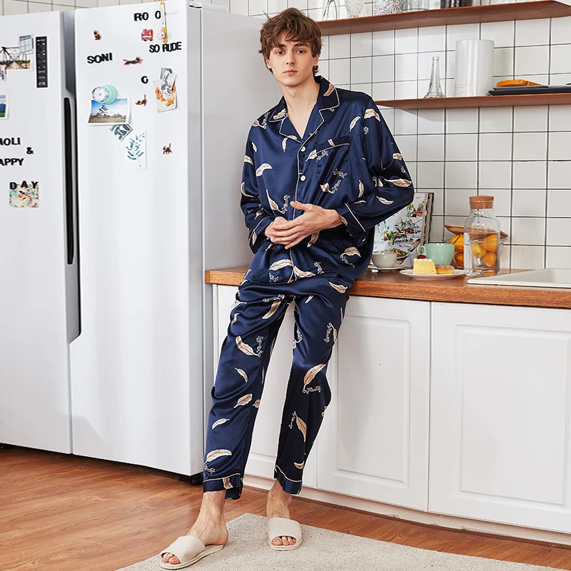 2019 New Summer Faux Silk Pajama Sets Men Satin Short Sleeve pajamas Man Night Sleepwear Set Loose Paisley Pyjamas For Male | Мужская