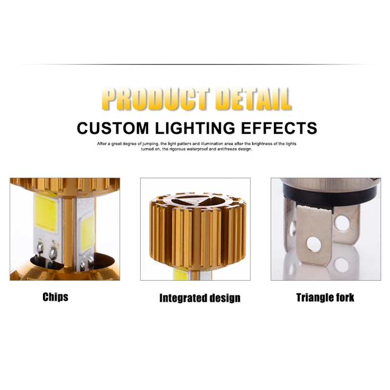 Mgtv фара для мотоцикла Светодиодная лампа H4 LED 6000K COB аксессуар скутера 6W 3LED