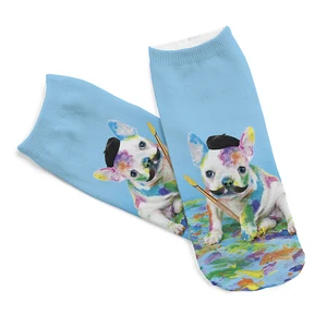 Короткие носки для мужчин и женщин, хлопковые Повседневные носки с забавным 3d-рисунком художественной собаки, с низким вырезом на щиколотке, с мультяшным рисунком, 1 пара