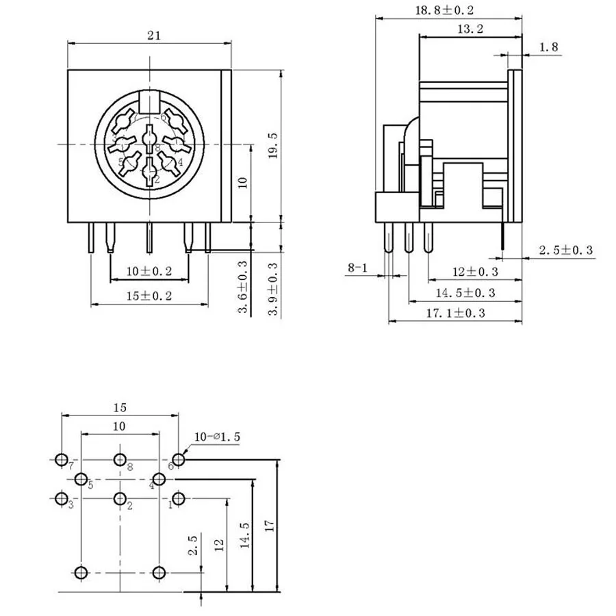 1 шт. DS 8P гнездовой разъем с одиночными клеммами PS2 8Pin DC панель питания крепление