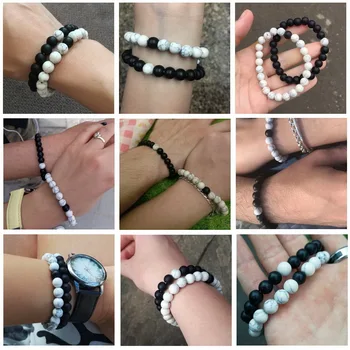 XQNI 2pcs/set Style Couples Distance Bracelet Natural Stone Yoga Beaded Bracelet for Men Women Friend Gift Charm Strand Jewelry 2
