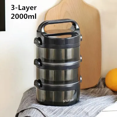 Black 3-Layer 2/3/4 Слои Японский творческий Термальность изоляции Коробки для обедов Нержавеющая сталь бенто ланч бокс Кухня Еда контейнер для хранения дети Ланч-бокс - Цвет: Black 3-Layer