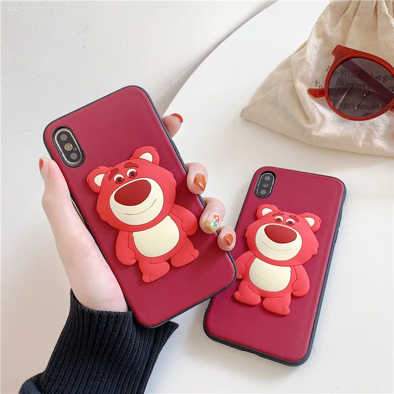 Супер Милый Картонный Кожаный 3D Красный Медведь Красный Чехол Для Телефона Apple iPhone 6 6s 7 8 Plus X XS XR MAX Силиконовый Чехол.