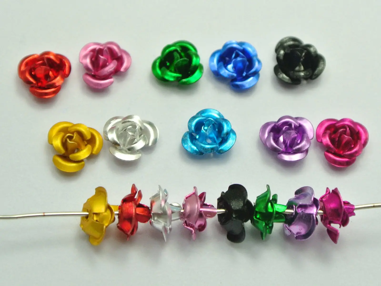 1000 Mixed Colour Aluminum Metal Rose Flower Beads 6mm