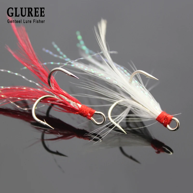 GLUREE 10 шт./лот 4 #6 # рыболовный крючок красный белый перо Крючки рыболовные крючки с