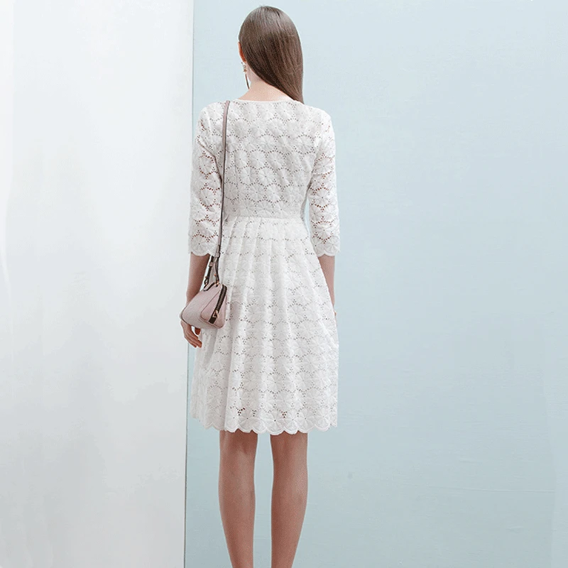 Женское кружевное платье белое повседневное длинное|vestidos plus|half sleevelace dress |
