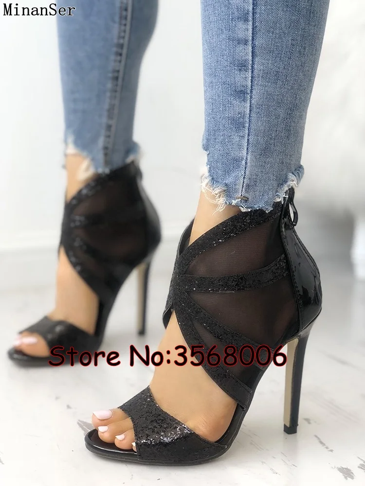 Босоножки женские на высоком каблуке пикантные сетчатые туфли-лодочки с