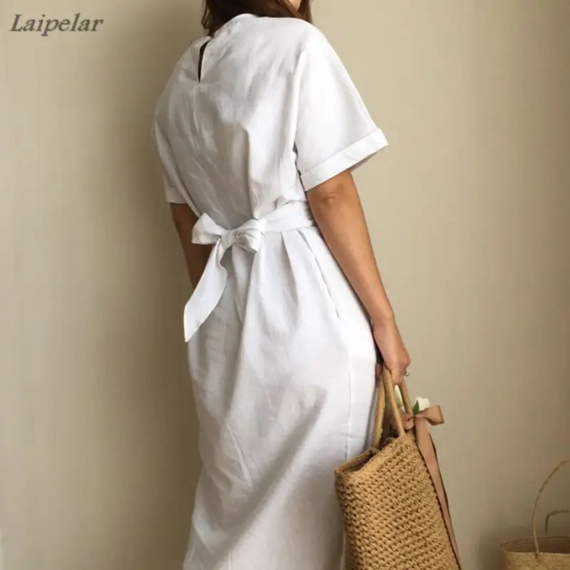 

women's summer cotton bodycon vintage long dress female short sleeve bandage vestidos split plus size dresses Laipelar