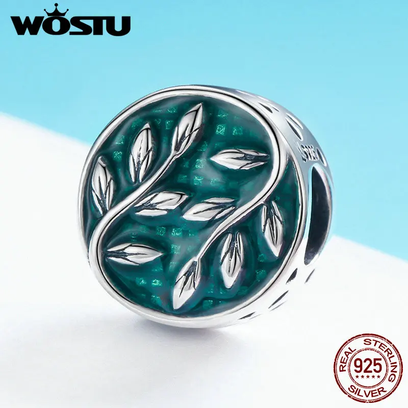 WOSTU Лидер продаж чистый 925 пробы Серебряные Листья Бусины Подходят бренд браслет DIY ювелирных изделий подарок CQC756